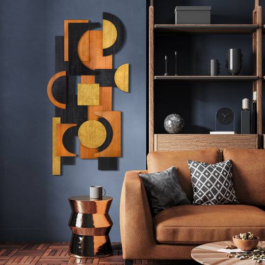 Empire Art Direct 24" x 48" Amber Embraces II Hand Made Dimensional Solid Wood Abstracts Wall Art